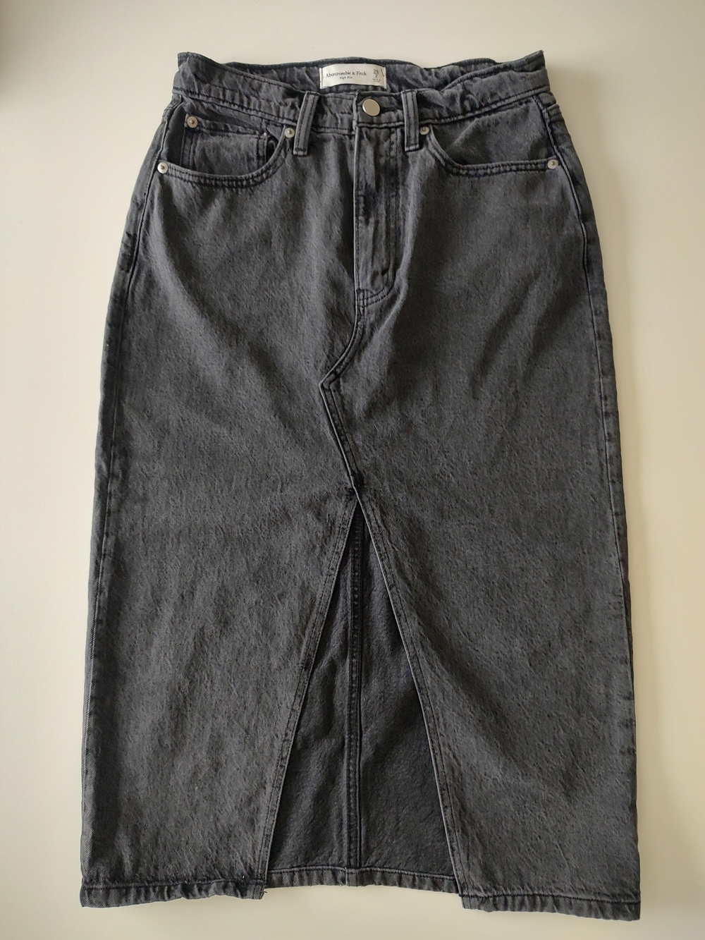 Abercrombie & Fitch Black High-Rise Midi Denim Skirt Size 26
